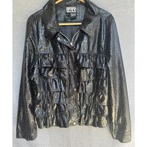 BEREK 2 Jacket Large Croc Embossed Tiered Ruffle Black Vintage 90s retro Unique